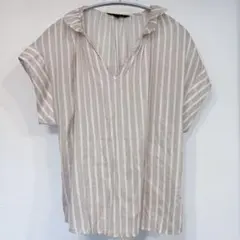 BANANA REPUBLIC ベージュストライプ半袖シャツ XS