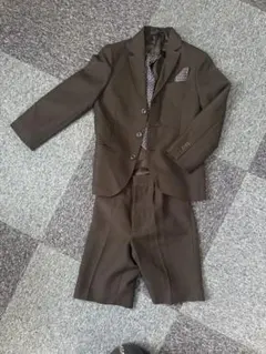 120cm ブラウン ストライプ スーツ ネクタイ付き