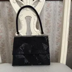 総ビーズ装飾 ブラック ハンドバッグ