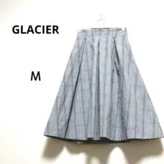 グラシア Mグレー チェック柄 タック入りフレアスカート ミディ丈