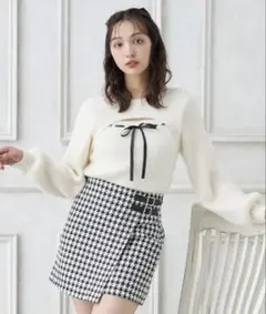 GRL INGNIフロントオープンリボンシャギーリブニットトップスpm828