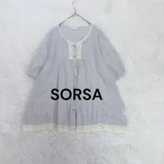 SORSA♡チュニックブラウス 3L 大きいサイズ レース ストライプ 七分袖♪
