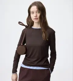 GU ソフトシアークルーネックT（長袖）dark brown Lサイズ