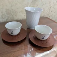 美品 マイセン ホワイト 湯呑み 2客セット カップ&ソーサー タンブラー 