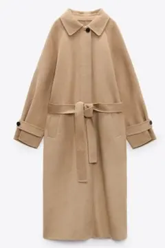 ZARA ベルトウールブレンドコート キャメル ベージュ 着画あり