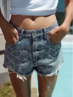 ラメデニムショートパンツ　zara