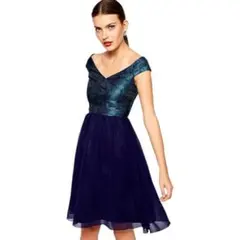 Little Mistress ジャガードトップオフショルドレス