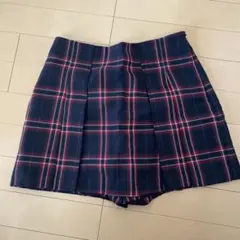 GU ネイビー チェック プリーツキュロットS