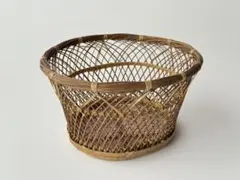 ヴィンテージ 民藝 天然素材 ブラウン 円形 バスケット カゴ 昭和レトロ