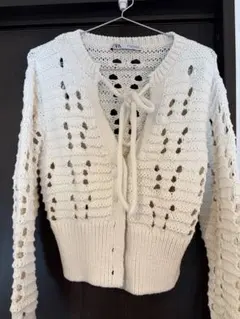 ZARA アイボリー レース編み カーディガン