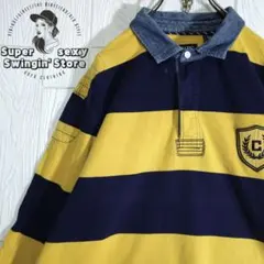 人気 チャップス 長袖ラガーシャツ XL相当 イエロー ネイビー ボーダー 古着