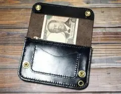 ミドルトラッカーウォレット 三層　馬革 茶芯ブラック　真鍮 トラッカーウォレット