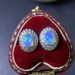 天然オパールピアス 4×6mm 遊色美 S925 上品デザイン 華やかな輝き