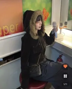 nugu ヌグ ベルベットファーフードカーディガン