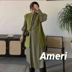 Ameri アメリ ニットベスト付きシャツワンピース ピスタチオ