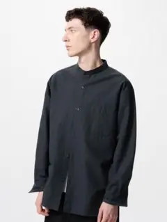UNIQLO ユニクロ コットンリネンスタンドカラーシャツ ブラック XL