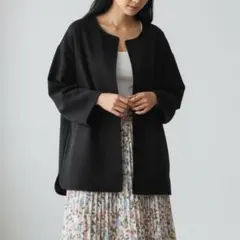 912ね@ 新品タグ付き 春物 ノーカラー ジャケット ブラック