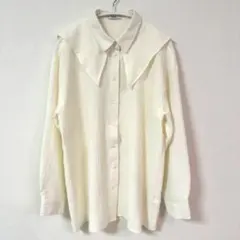 earth 大きな襟 ホワイト長袖シャツ クリーム色 襟付きシャツ Fサイズ