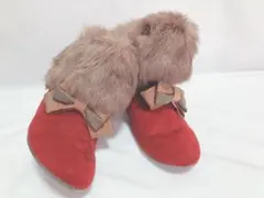 【23.5cm】リボン付き ショートブーツ あしながおじさん ファー レッド