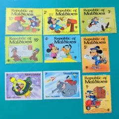 外国切手7枚（ディズニー切手：モルディブ発行ミッキーの郵便屋さん