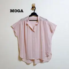 美品 モガ MOGA アキハストライプブラウス ピンク ゆったり
