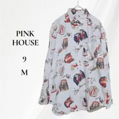 ☆◇PINK HOUSE 総柄 シャツ M ホワイト 動物柄 長袖 ピンクハウス