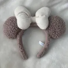 ディズニー　ミニー　ボアカチューシャ ピンクベージュ