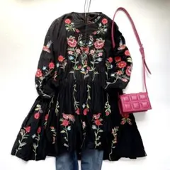 ZARA WOMAN ザラ　花柄刺繍チュニック　ワンピースS インナーキャミ付き