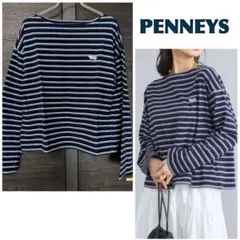 PENNEYS ボーダー ロンT ネイビー FOX刺繍 ワイドシルエットのサムネイル