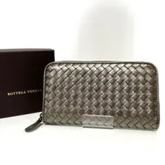 BOTTEGA VENETA イントレチャート 長財布 メタリックブラウン 中古