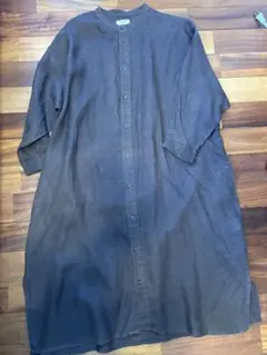 studio CLIP ダークブラウン リネン100%ロングワンピース