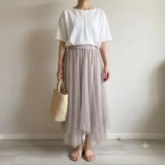 美品【GRL】グレイル チュールフレアスカート M ラベンダー ロング
