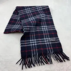 BURBERRY ノバチェック柄 マフラー イングランド製 ラムウール ネイビー