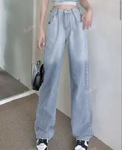 SHEIN ライトウォッシュ ワイドレッグデニムパンツ Lサイズ