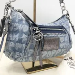 A247【廃盤】美品 コーチ ポピー アクセサリーポーチ デニム ホーボー