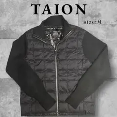 【美品】 TAION タイオン ダウンカーディガン M 黒 リブ袖