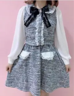 ♡【AnkRouge】ツイード ロゴリボン ワンピース♡