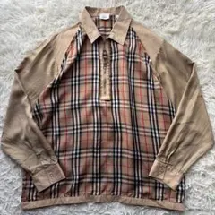 【現行 良品】バーバリー　ハーフジップシャツ　ノバチェック　ロゴ刺繍　XL　希少