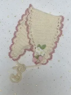 いちごのバブーシュカ風ヘッドドレス　ピンク　オフホワイト　いちご追加1組