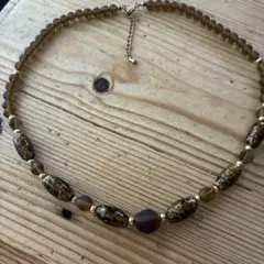リビアングラス × オブシディアン ビーズ ネックレス meteorite82