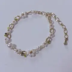 ハンドメイド　ブレスレット　一点物　ビーズフラワー×パール