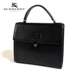 【美品】BURBERRY レザー ハンドバッグ ブラック シルバー金具