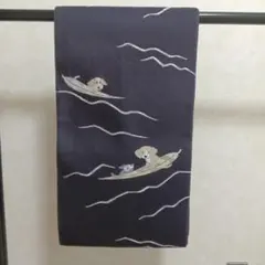 しつけ付 綿麻 浴衣反物 本染 浴衣 濃紺 アキモトサユリ 金魚柄 水色
