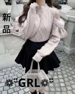 フェザーショルダーオープンニットトップス[tt012]