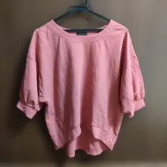 レッド 五分袖 カットソー