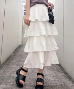 プリーツティアードフリルロングスカート