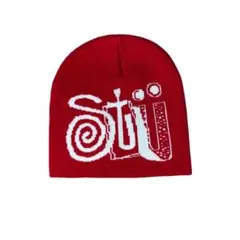 y2k ビーニーレッド stussy ロゴ入り ニット帽