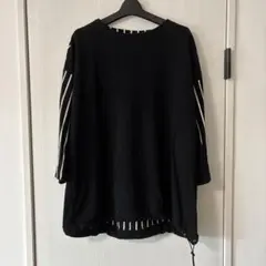 ニコアンド Tシャツ ブラック ストライプ ドローコード
