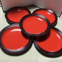 黒と赤の漆塗り　銘々皿　5枚　小皿　和菓子