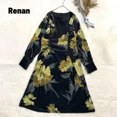 Ranan ラナン ベロアプリント花柄ワンピース ロング丈 エレガント L